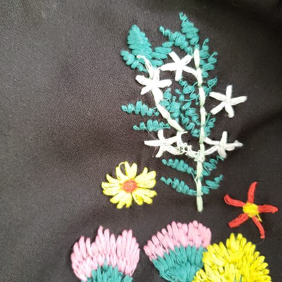 Neiman Marcus Embroidered Peasant Dress Midi Black Oversize Shift Women Small - Picture 11 of 15